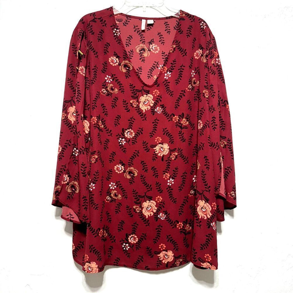 Cato Blouse Womens Plus sz 14/16W Red & Black Floral Flowy Top Long Sleeves